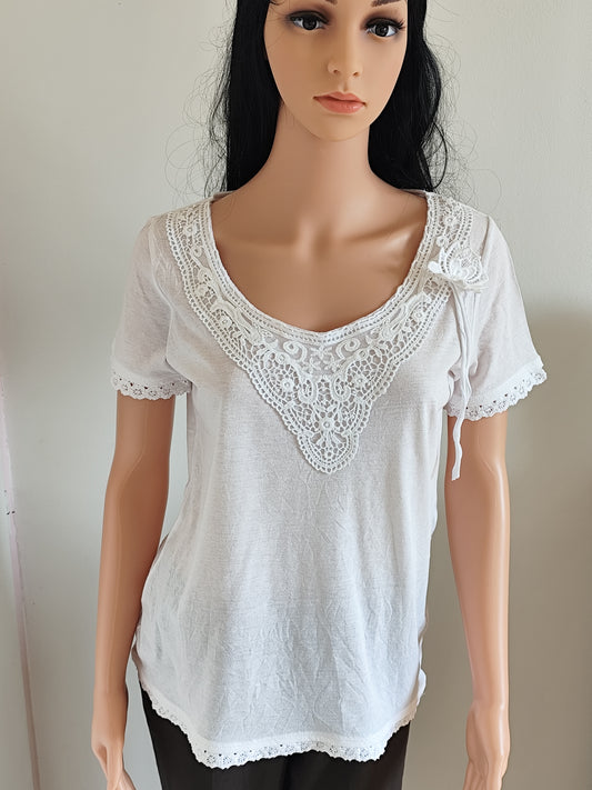 🤍 Haut Blanc Anne Weyburn –  Dentelle & Finitions Bohèmes - Taille 38/40