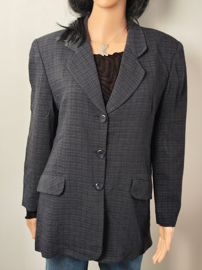 Veste blazer vintage longue à carreaux- 61%  laine – Un Jour Ailleurs – Taille 42