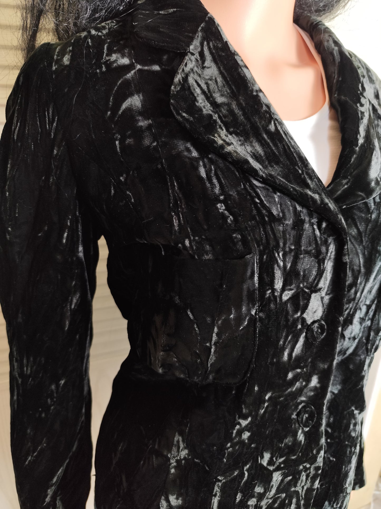 Veste vintage en velours frappé noir - Thérèse Baumaire - Taille 38