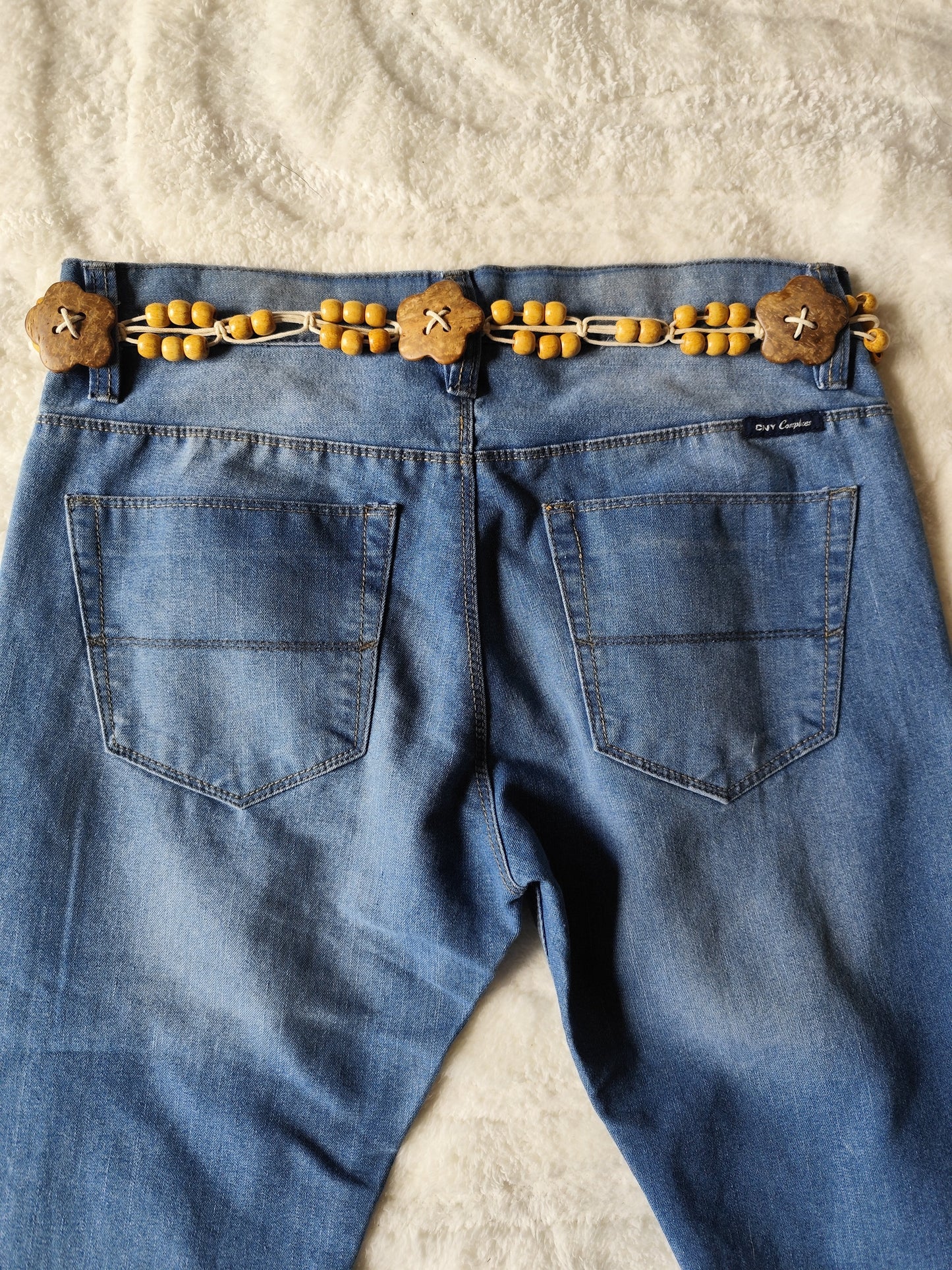 Ceinture bohème en perles bois & fleurs 70s - 75 cm