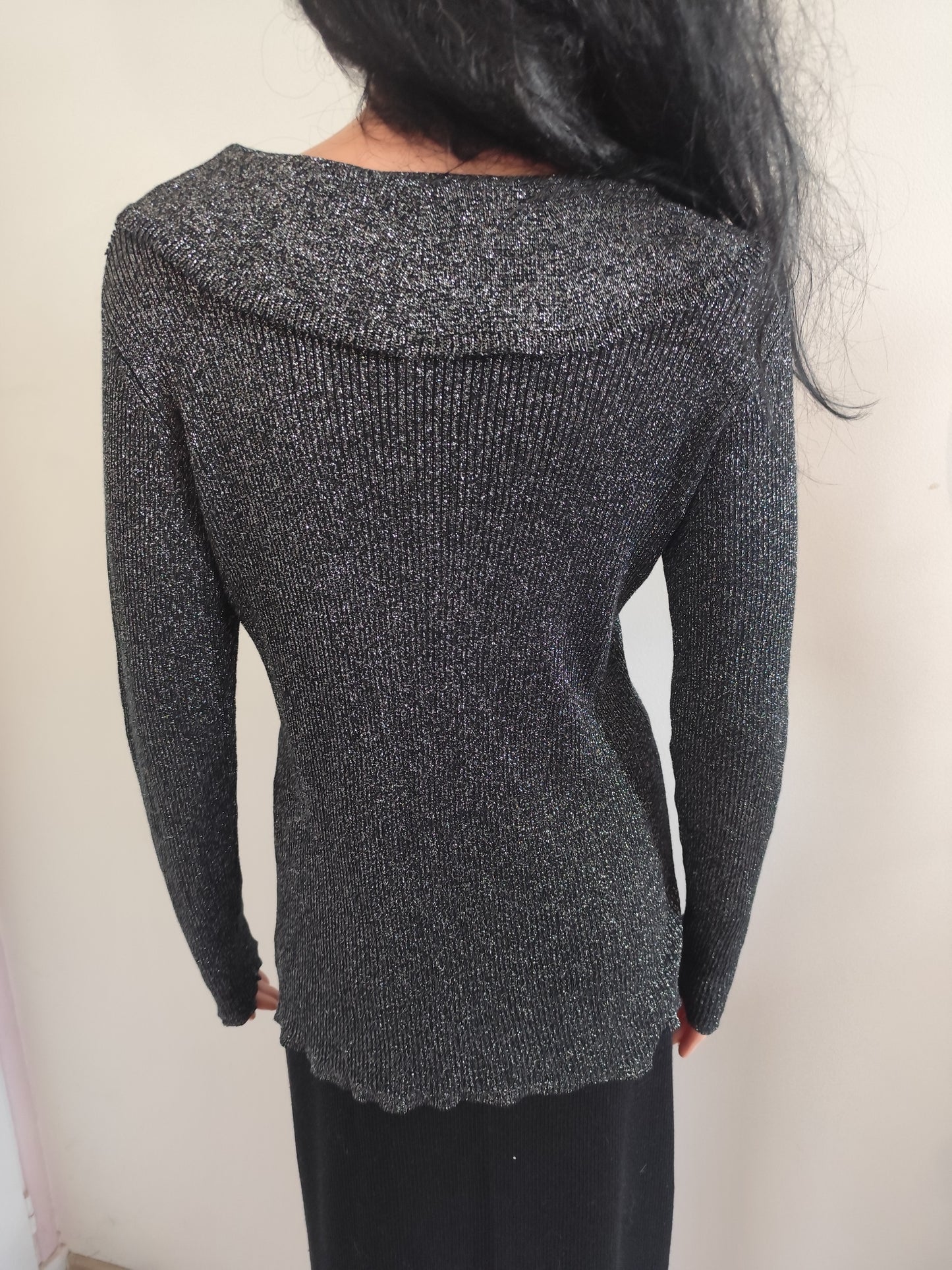 Haut fluide col bateau lurex argenté  - Taille 36/38