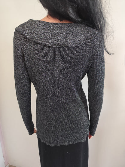 Haut fluide col bateau lurex argenté  - Taille 36/38