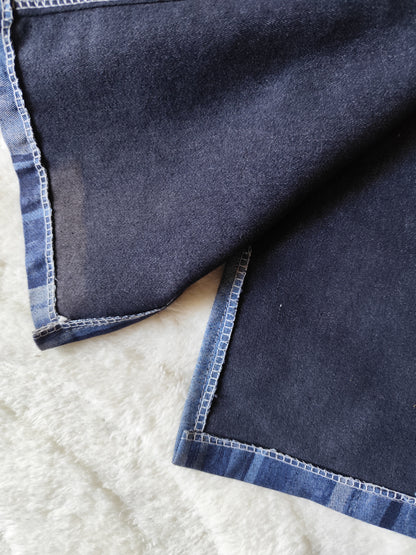 Ensemble vintage denim deux pièces à rayures bleu – Made in France – T. 44
