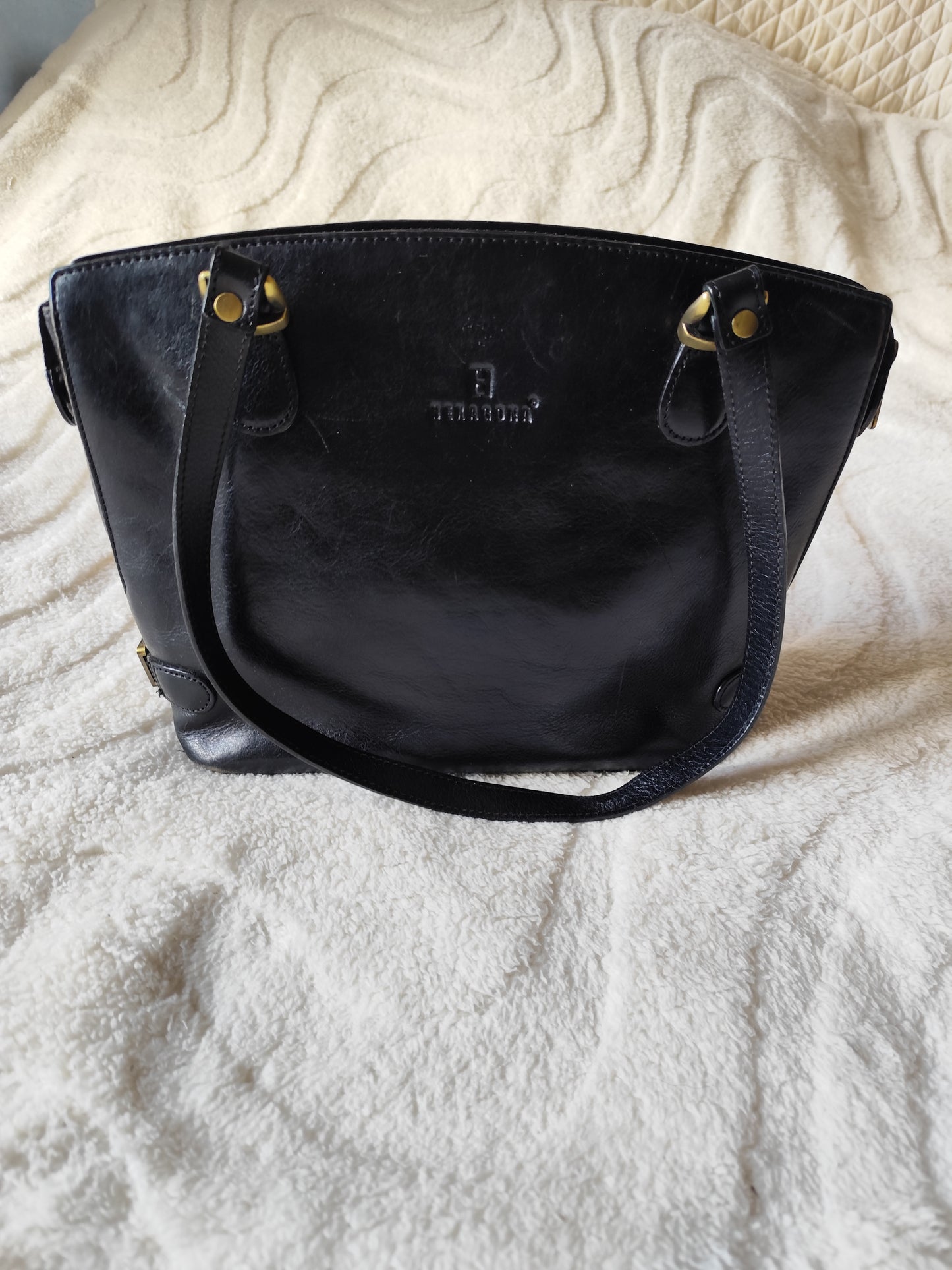 Sac cabas en cuir noir Hexagona