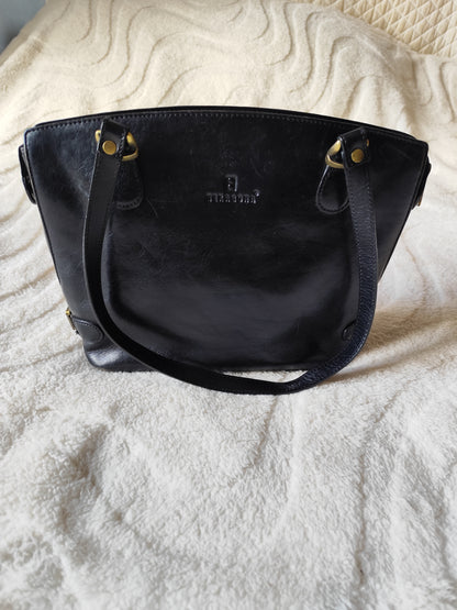 Sac cabas en cuir noir Hexagona