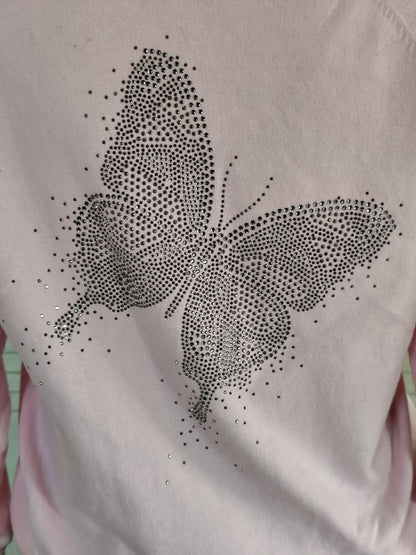 Pull River Woods rose col V avec motif papillon en strass au dos - Taille 38