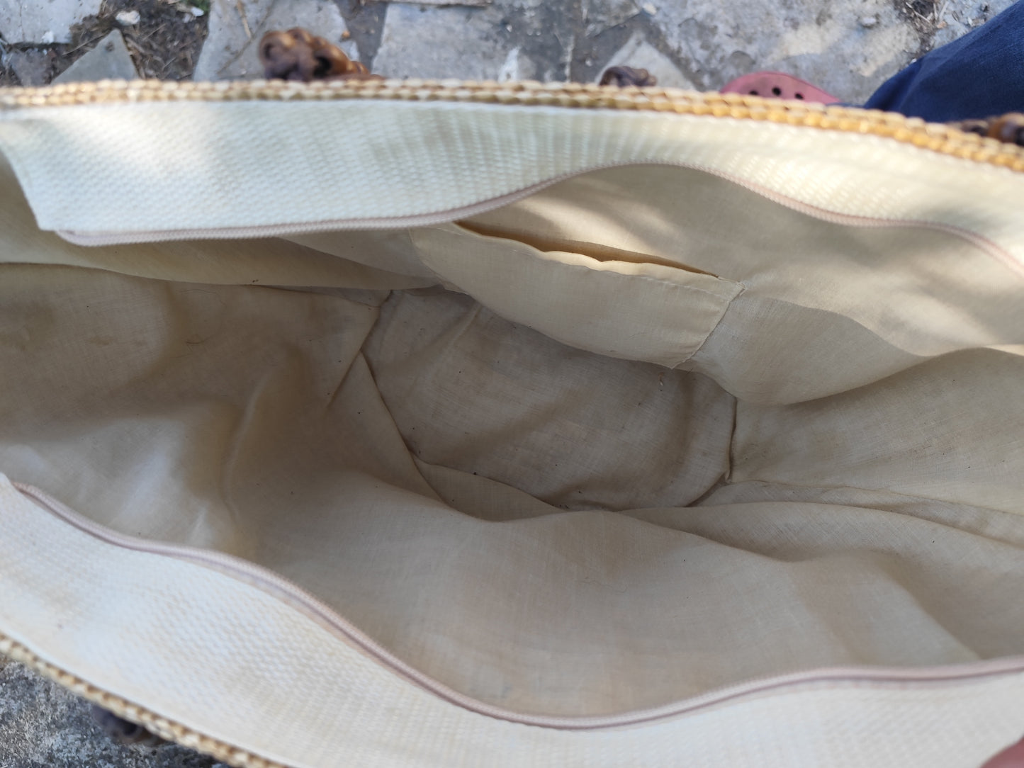 Sac panier avec perles en fibres naturelles
