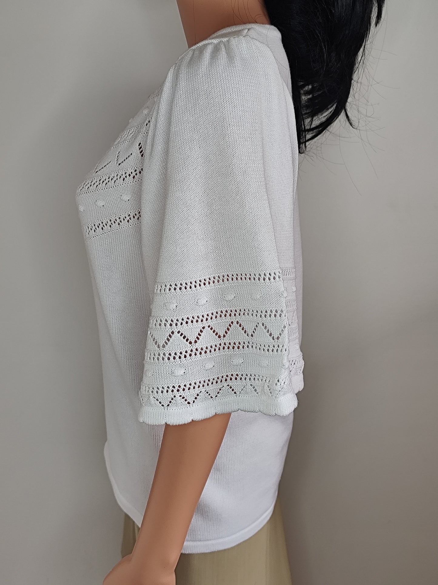 ✨ Cardigan Ajourné Afibel – Blanc Élégant – Taille 38/40