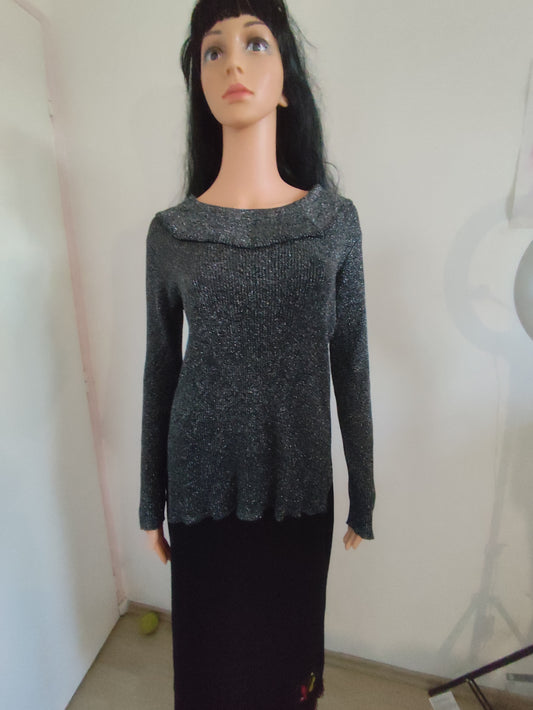 Haut fluide col bateau lurex argenté  - Taille 36/38