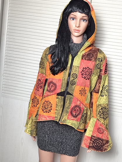 Veste à capuche patchwork colorée doublée polaire – Taille L 38/40