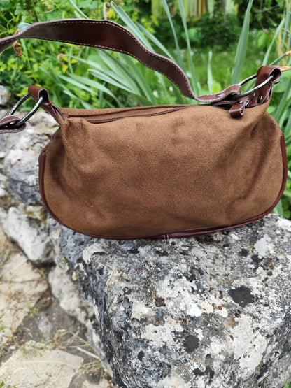 Sac épaule style suédine marron - petit format vintage
