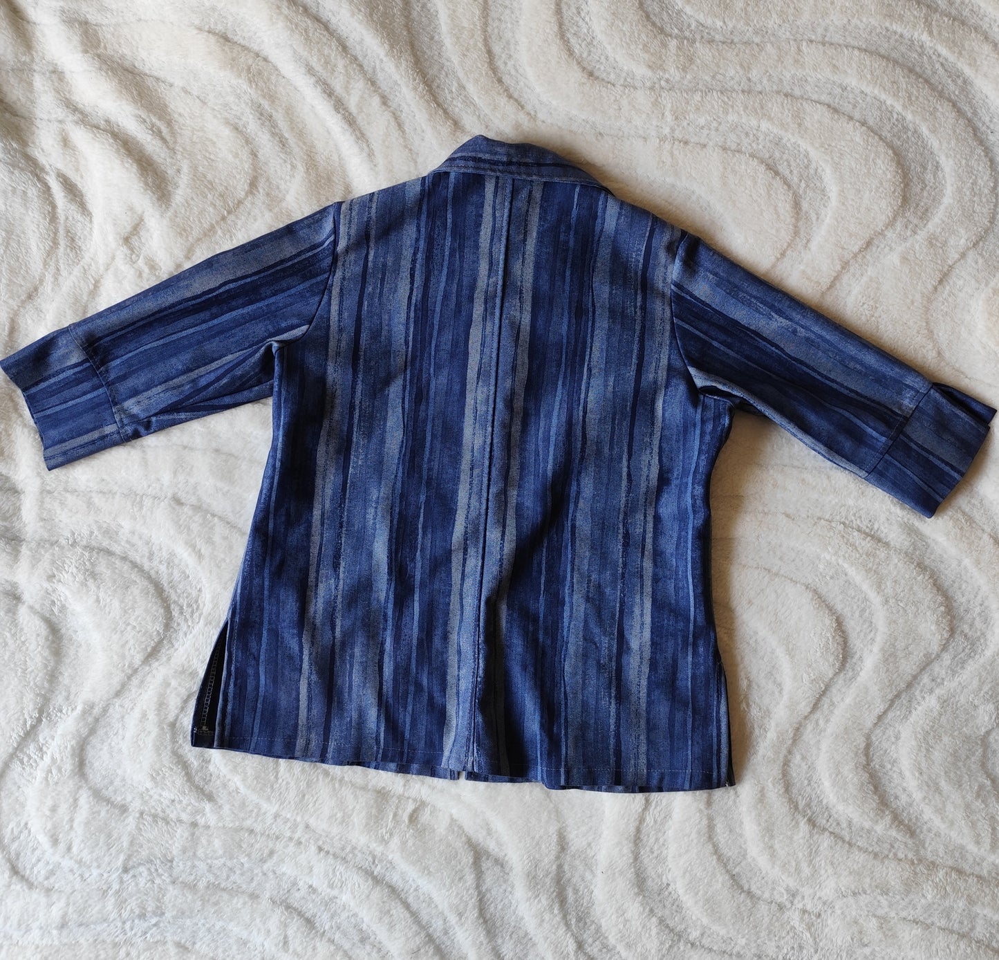 Ensemble vintage denim deux pièces à rayures bleu – Made in France – T. 44