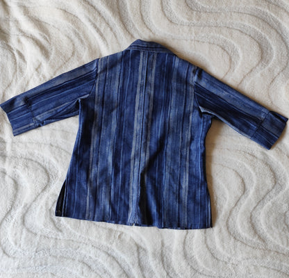 Ensemble vintage denim deux pièces à rayures bleu – Made in France – T. 44