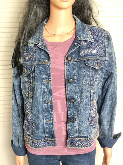 Veste en jean vintage avec broderies florales - Taille 38/40
