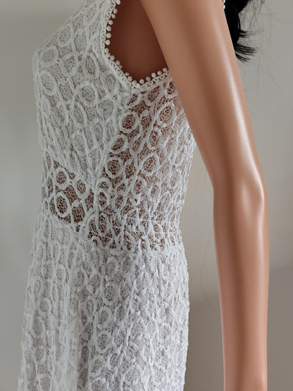 ✨ Robe bohème blanche ajourée – coton & charme vintage – T. 36/38