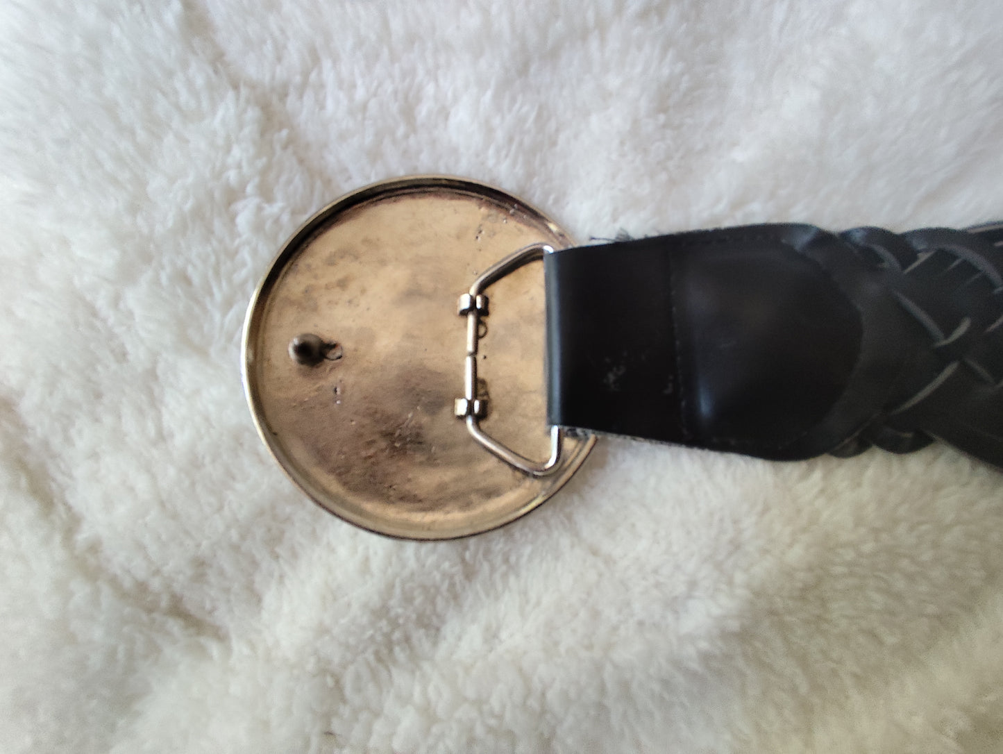 Ceinture noire tressée  boucle ronde gravée - 95 cm