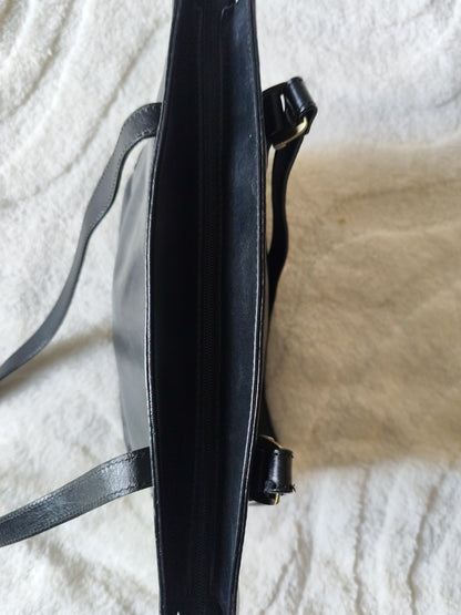 Sac cabas en cuir noir Hexagona