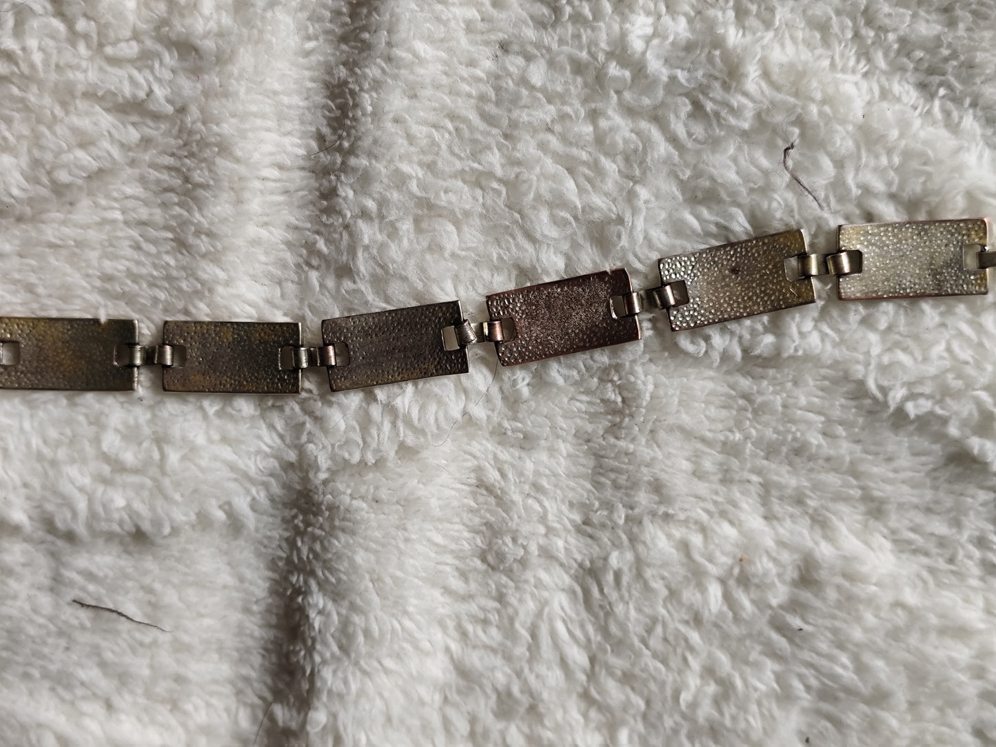 Bracelet vintage argenté à maillons rectangulaires bleu