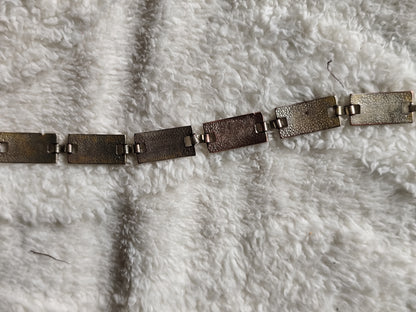 Bracelet vintage argenté à maillons rectangulaires bleu