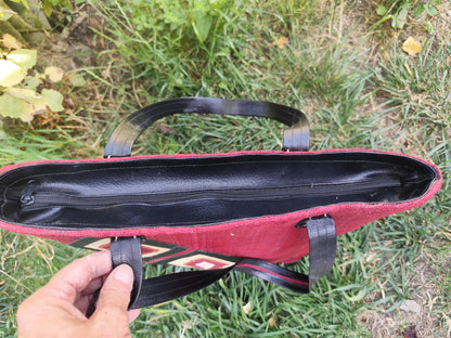 Sac cabas en fibres naturelles – Style ethnique rouge & noir