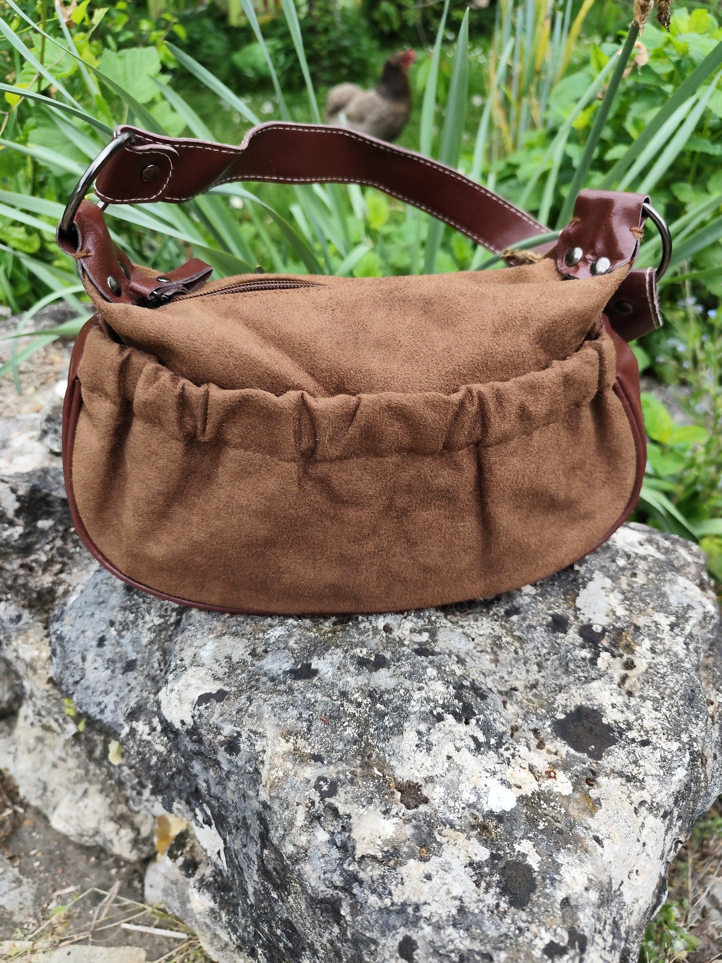 Sac épaule style suédine marron - petit format vintage
