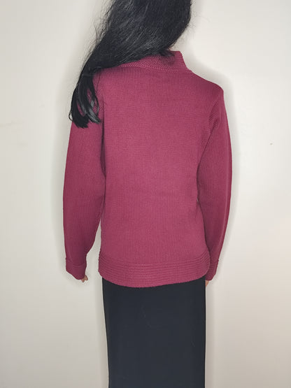 Pull col montant framboise – laine mélangée -  Taille 38/40