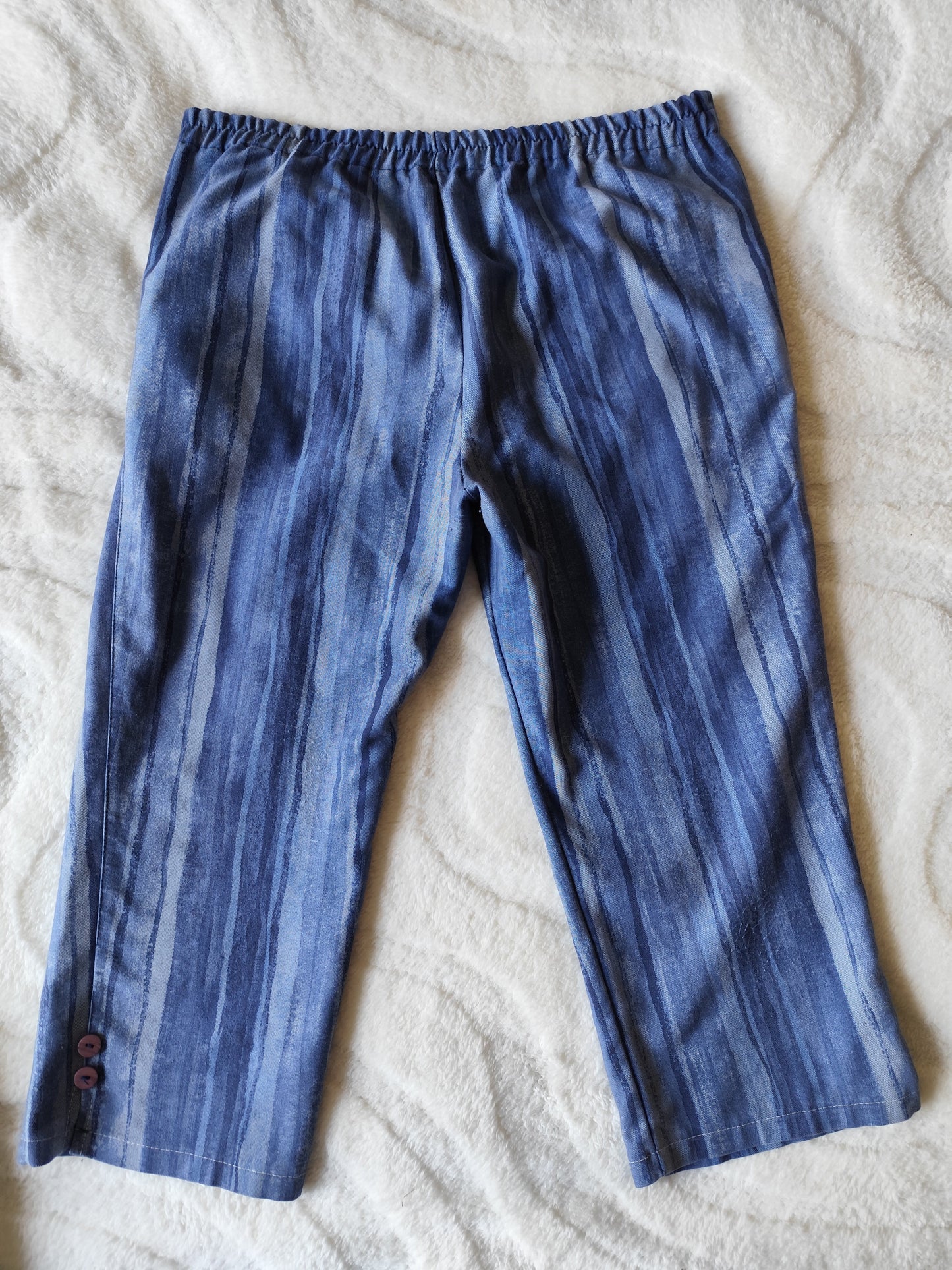 Ensemble vintage denim deux pièces à rayures bleu – Made in France – T. 44