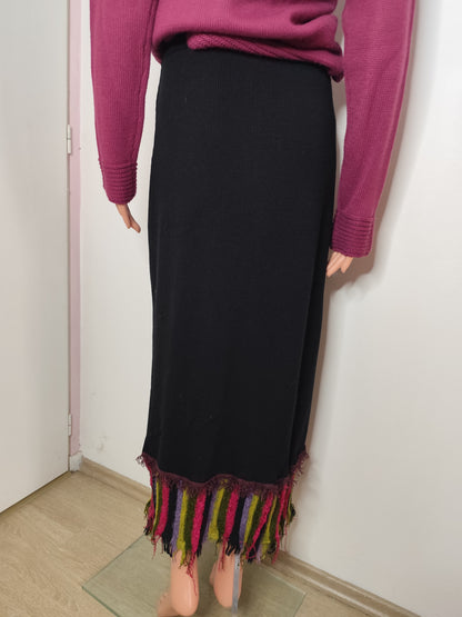 Jupe en laine longue noire à franges  Olivier Philips - taille 38/40