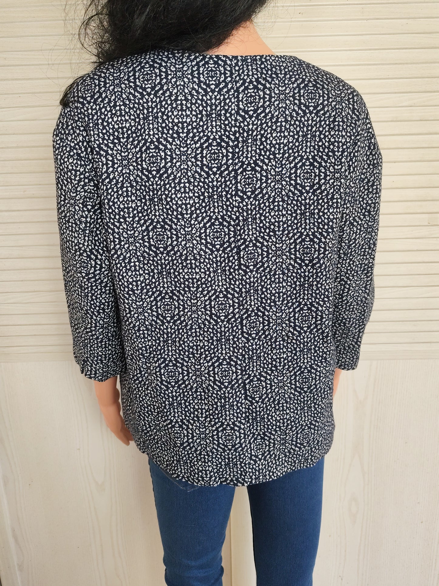 Veste mi saison Monsoon à motif graphique bleu et blanc - Taille 38