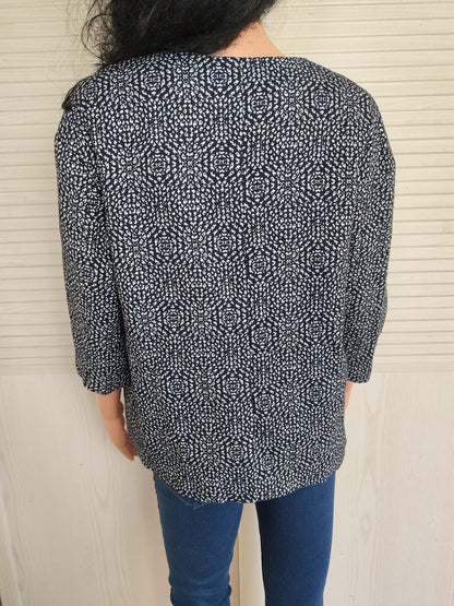Veste mi saison Monsoon à motif graphique bleu et blanc - Taille 38