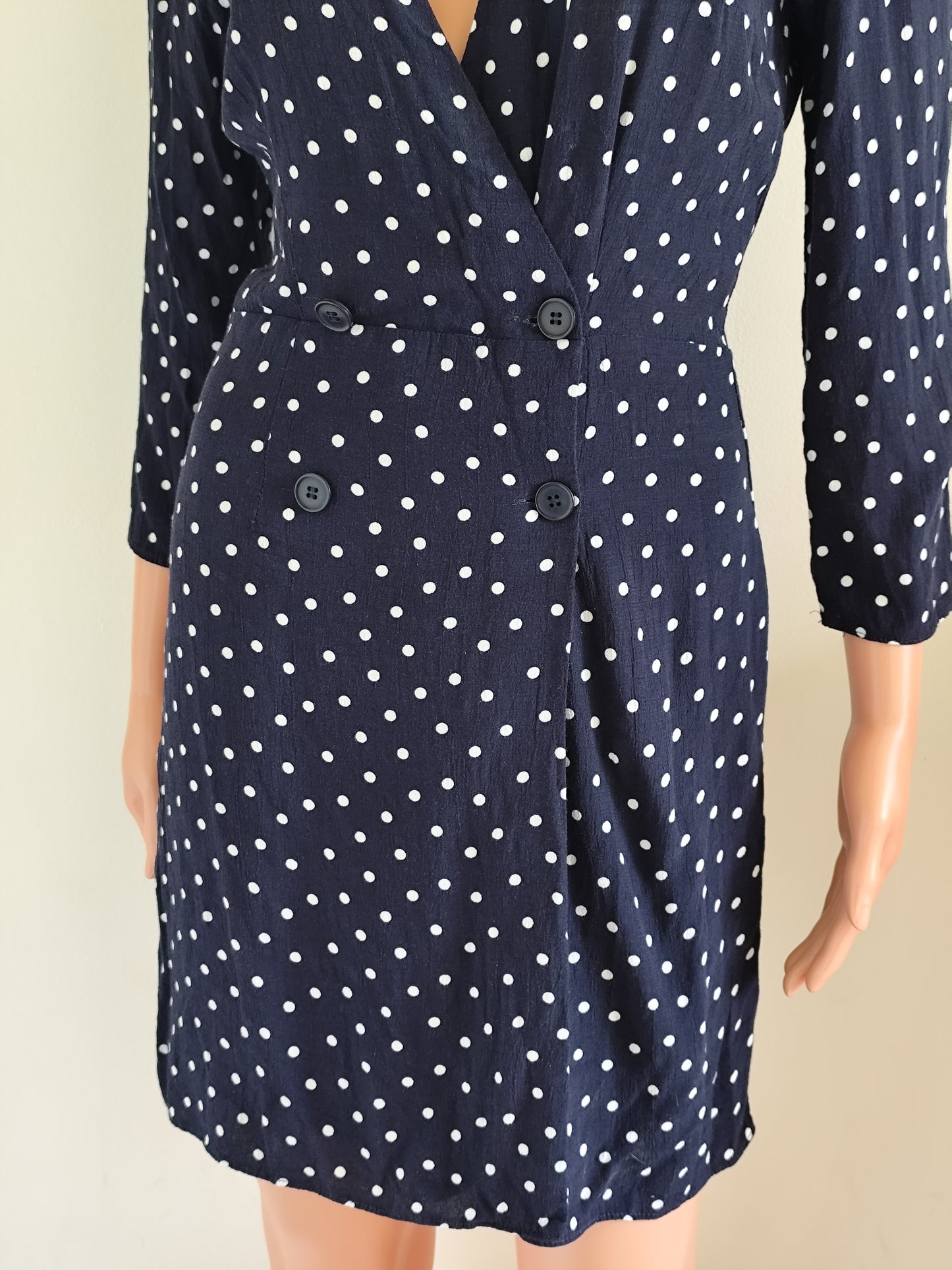 Robe fluide à pois bleu marine – style rétro-chic - Taille 36/S