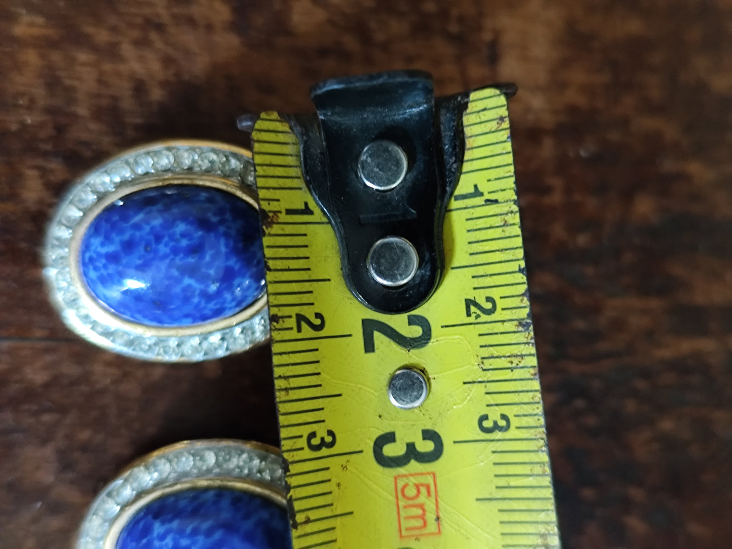 Boucles d’oreilles ovales bleues à strass – Vintage années 80