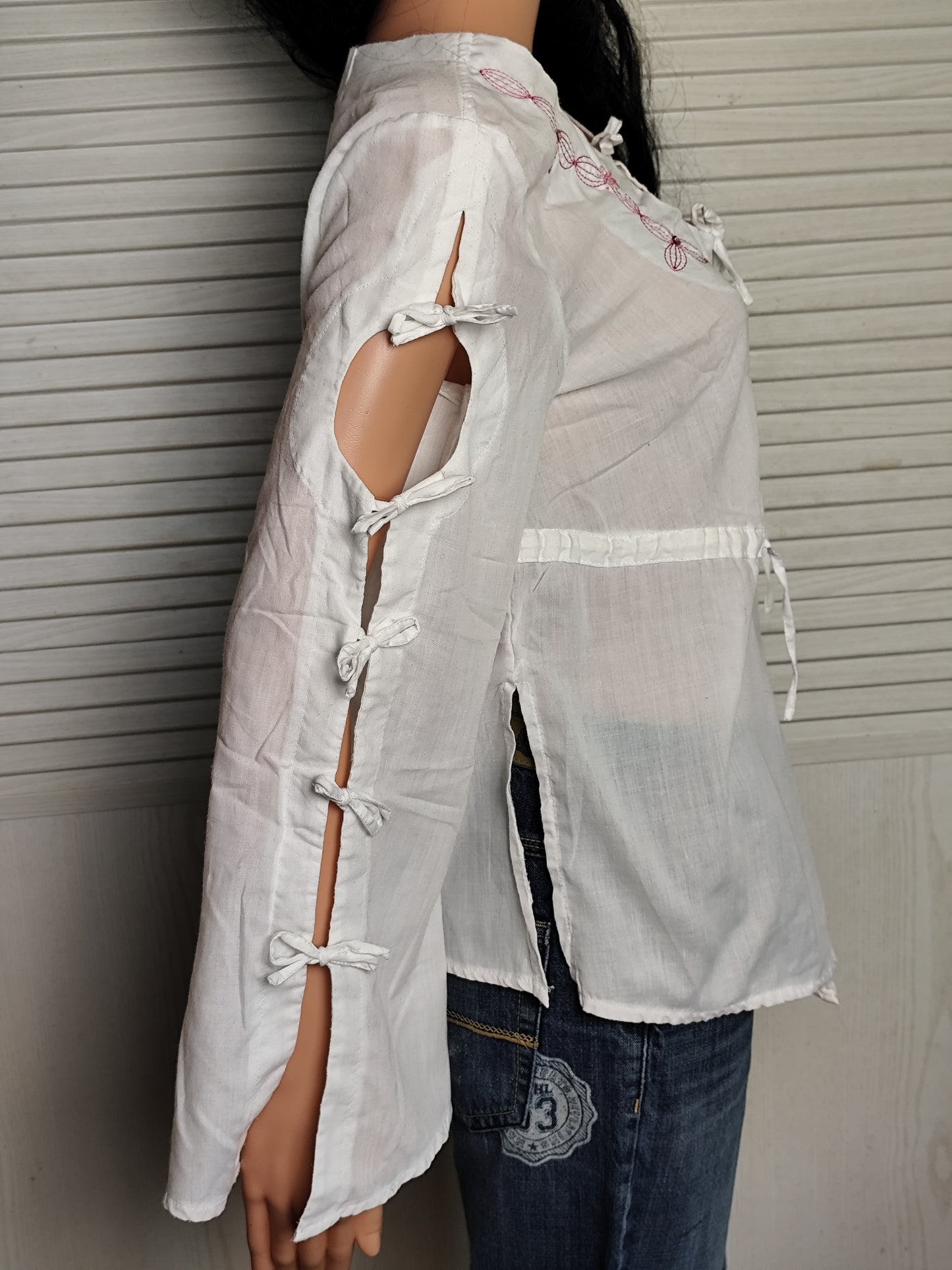 Blouse bohème blanche Ligne à suivre - Détails brodés et liens - Taille 38