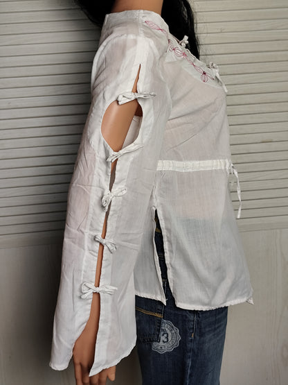 Blouse bohème blanche Ligne à suivre - Détails brodés et liens - Taille 38