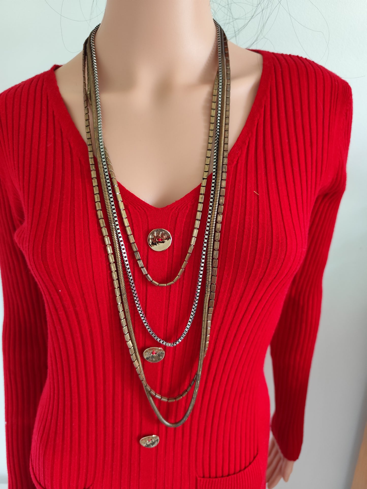 Collier multi-rangs bronze & médaillon – Statement bohème