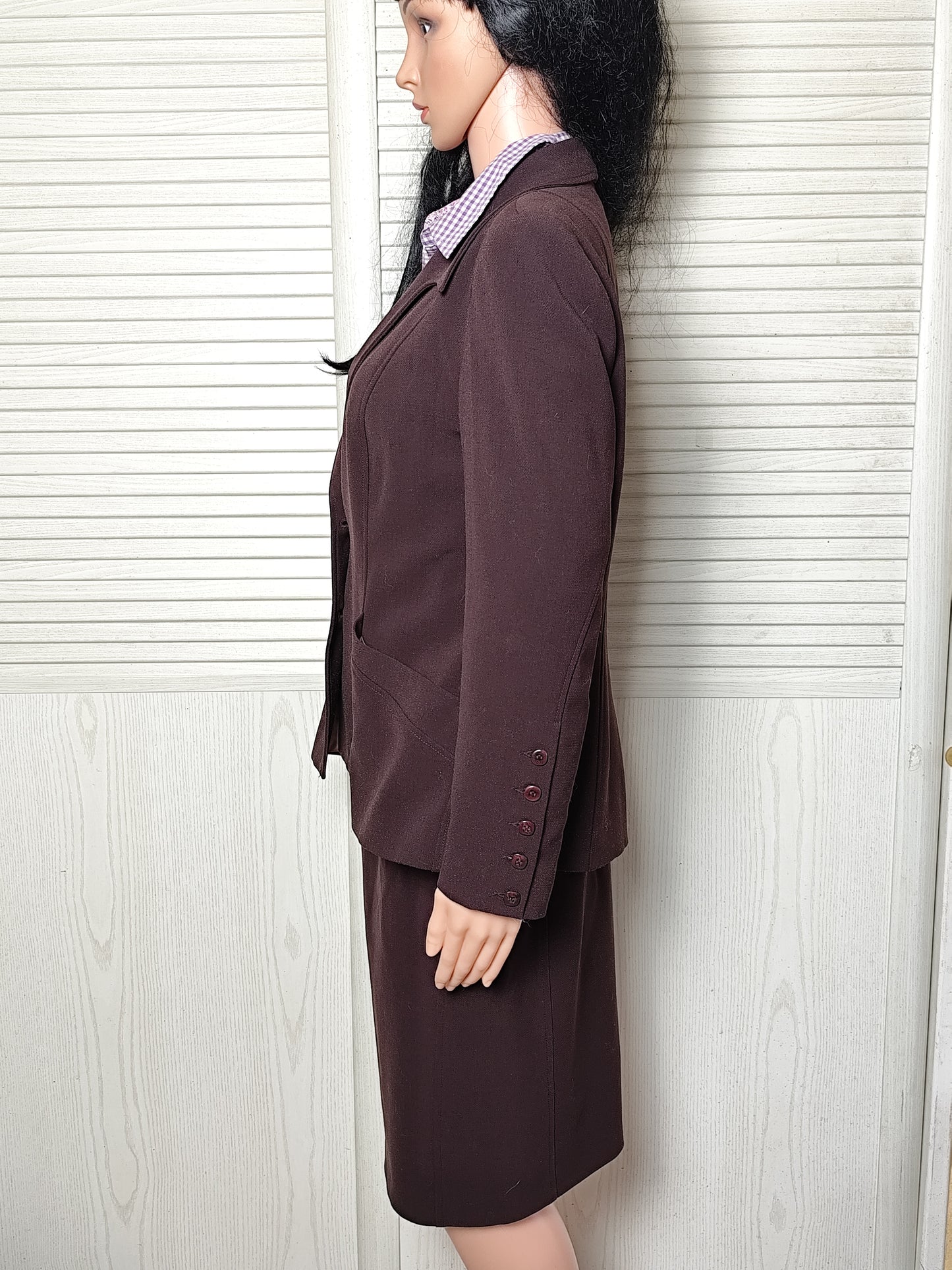Tailleur jupe couleur prune Montigny Paris – Veste 44 / Jupe 42