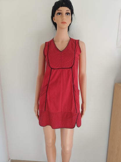 Robe Coline rouge bohème en coton – coupe trapèze A-line - Taille 36/38