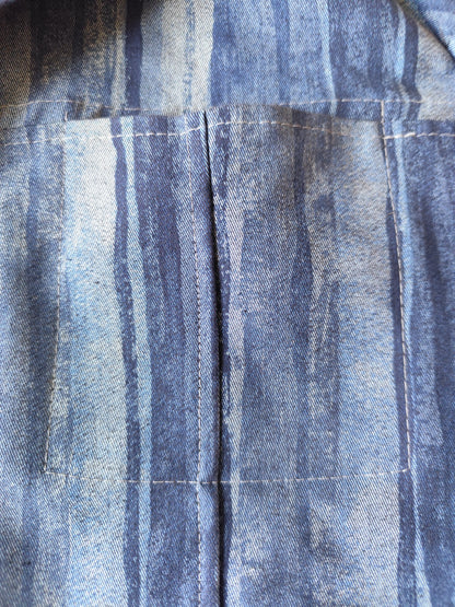 Ensemble vintage denim deux pièces à rayures bleu – Made in France – T. 44