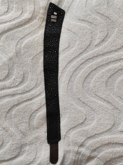🖤 Ceinture large cuir cloutée & strass vintage 1985  – made in France - 90 cm
