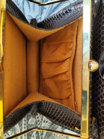 Petit sac à main vintage en cuir véritable façon python - ouverture docteur
