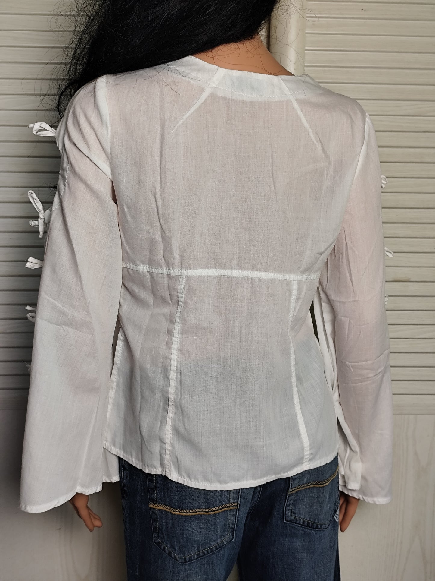 Blouse bohème blanche Ligne à suivre - Détails brodés et liens - Taille 38