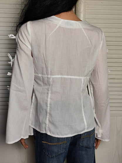 Blouse bohème blanche Ligne à suivre - Détails brodés et liens - Taille 38