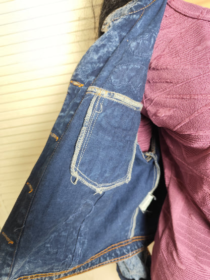 Veste en jean vintage avec broderies florales - Taille 38/40