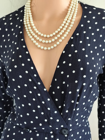 Robe fluide à pois bleu marine – style rétro-chic - Taille 36/S