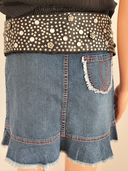 🖤 Ceinture large cuir cloutée & strass vintage 1985  – made in France - 90 cm