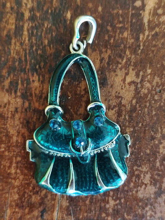 Pendentif charms fantaisie sac à main argenté et bleu
