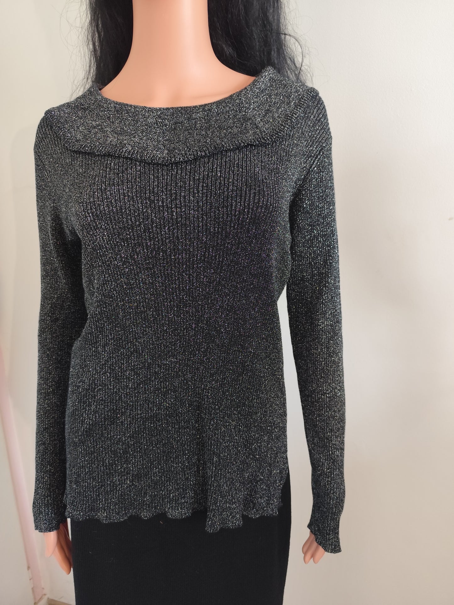 Haut fluide col bateau lurex argenté  - Taille 36/38