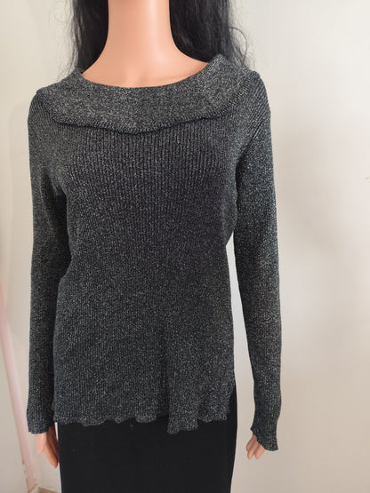 Haut fluide col bateau lurex argenté  - Taille 36/38