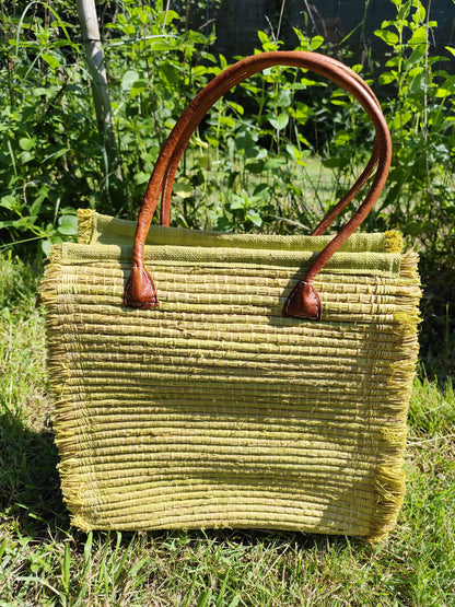 Sac cabas structuré vert anis – fermeture zippée – 32x34x13 cm