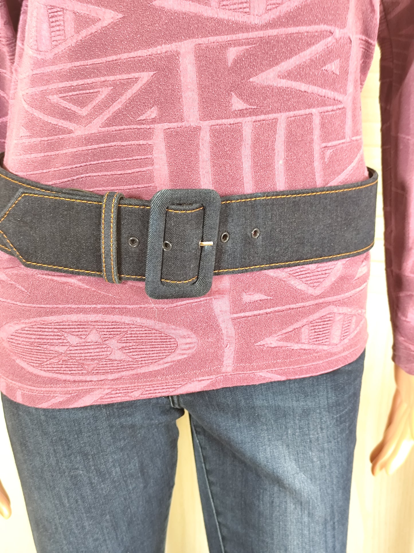 Ceinture large bi-matière denim bleu foncé – Longueur 100 cm